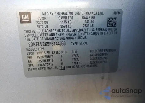 2015 GMC Terrain Sle из США, поврежденный, VIN 2GKFLVEK5F6144060